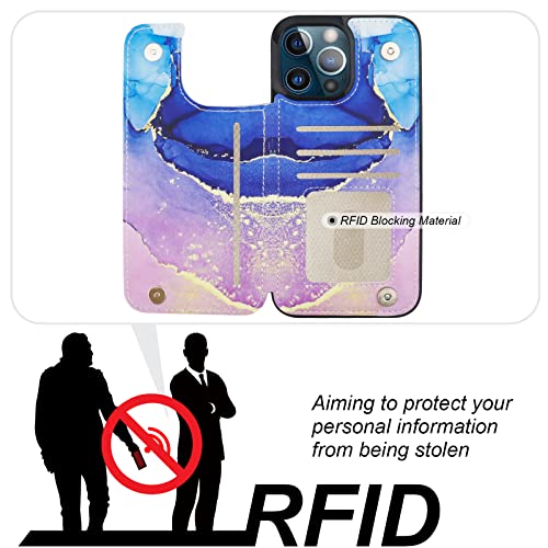 Image of HAOPINSH for iPhone 13 Pro Max Wallet Case with Card Holder, Blue Purple Marble Pattern Back Folio Flip PU Leather Kickstand Card Slots Case, Double Magnetic Clasp Durable Shockproof Cover 6.7 inch
