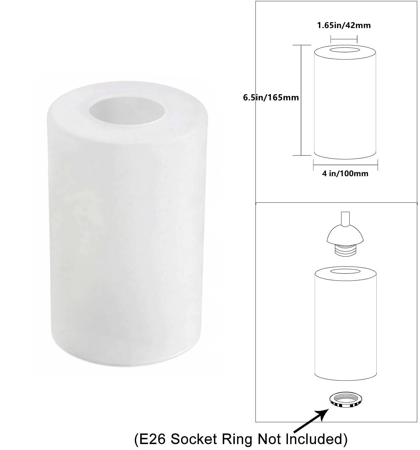 Paralume cilindrico in vetro di ricambio, paralume cilindrico, copertura della luce, accessorio da soffitto, 10 cm × 16,5 cm, per lampadari a sospensione