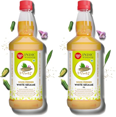 Image of IndicWisdom Wood Pressed White Sesame Oil 500 ml (Cold Pressed White Sesame Oil - Extracted on Wooden Churner) (Pack of 2)