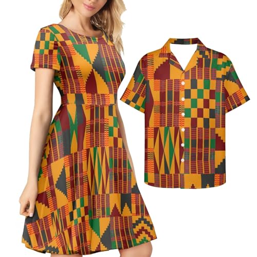 AmzPrint Conjunto de trajes africanos a juego para parejas africanas Kente Tribal tradicional vestido de novia para mujeres ropa de pareja