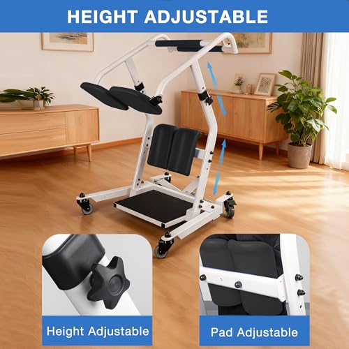 Image of Sit to Stand Lift for Elderly & Disabled,Stand Assist with Adjustable Base Width & Height,Patient Transfer Chair, 400 lbs Capacity, Mobility Support Aid for Home Care & Nursing Use, Black