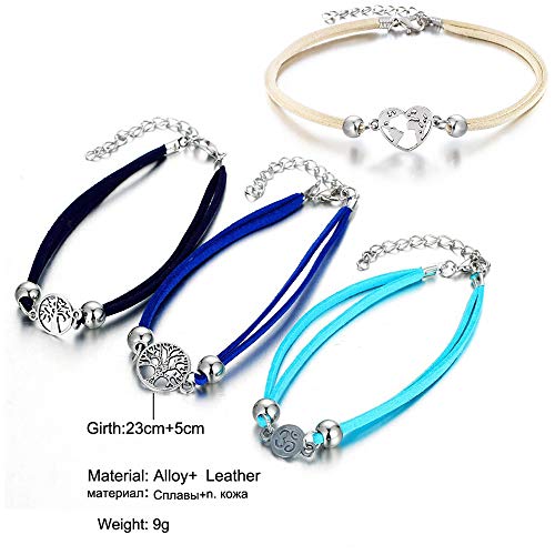 LAIMIO 4 Pcs Anklets Bracelet-Women Anklet Boho Beads Antique Silver Life Tree Anklets Foot Chain Beach Jewelry3