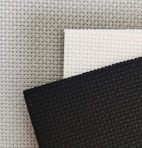 Image of 12 inch x 18 inch by 3 Pack 14CT Counted Cotton Aida Cloth Cross Stitch Fabric (White+Medium Grey+Black)