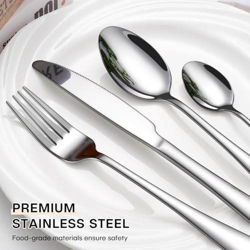 Cutlery Set, HONKKU 16 Pieces Stainless Steel Flatware Set for 4 People, Mirror Polished Tableware Silverware Set with Spoon Knife and Fork Set for Home Kitchen, Dishwasher Safe - Image 4