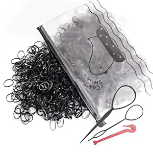 1000 Pcs Hair Elastics, Rubber Bands for Braiding With Band Removal Hook + 2 Hair Braid Tools (Black)