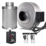 iPower 4 Inch 190 CFM Inline Fan Carbon Filter Combo with Variable Speed Controller 8 Feet Rope...