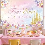 Four Ever A Princess Backdrop for Girl Pink Castle Happy 4th Princess Birthday Party Decorations Banner Photo Booth Props Pink Sign Backdrop for Party Supplies 70.8x43.3 inch - Image 3