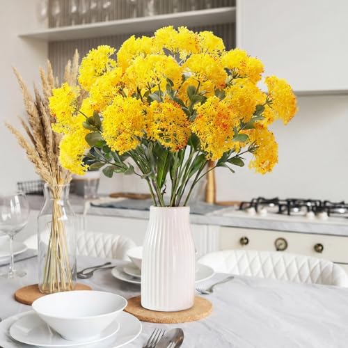 Image of 4 Pcs Artificial Flowers for Decoration, 23 Inch Faux Berry Stems Faux Skimmia Spray with Leaves Fake Flowers for Vase Home Table Floral Arrangement Wedding Decor(Yellow,Classic)