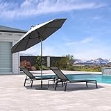 PURPLE LEAF Sonnenschirm 270 cm, Schirm knickbar, Aluminium Gartenschirm mit Kurbel, für Balkon/Terrasse, Marktschirm, UV-beständig, wasserabweisend, Hellgrau