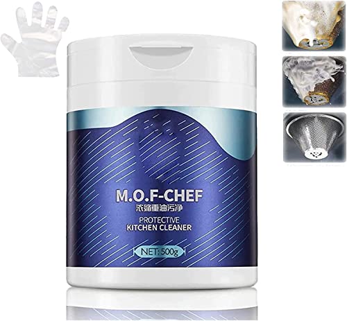 2023 New Mof Chef Cleaner Powder,500g Heavy Oil Stain Powder Cleaner Foaming All Purpose Kitchen Stain Remover Cleaner