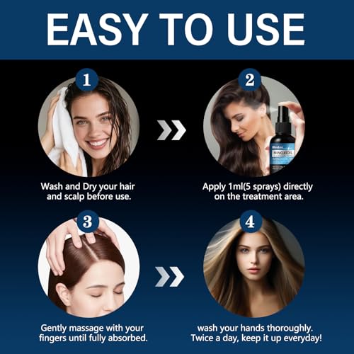 5% Minoxidil for Men and Women Hair Growth, Hair Loss Treatments Serum with Biotin Batana and Rosemary, Minoxidil Hair Growth Spray for Stronger Thicker Fuller Hair Beard Regrowth, 3 Bottles - Image 6