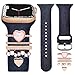 OULRAEFS Watch Charms (iWatch Bands Included) Compatible with Apple Watch Band 38mm 40mm 41mm Series 8 7 SE 6 5 4 3 2 1 Floral Engraved Silicone Bands with Decorative Ring Loops Accessories, Black