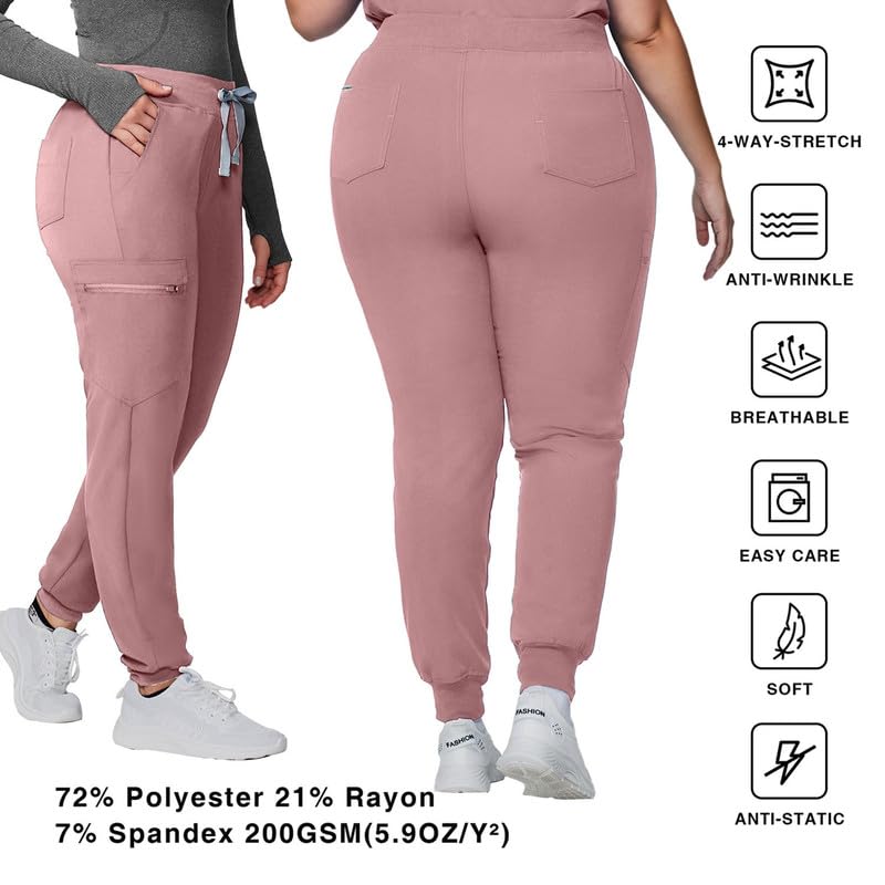 Image of Kitmaz Women's Scrub Jogger Pants, Mid Rise 4-Way Stretch, 5 Pockets | 4-way stretch, slim fit, anti-static, anti-wrinkle, machine washable