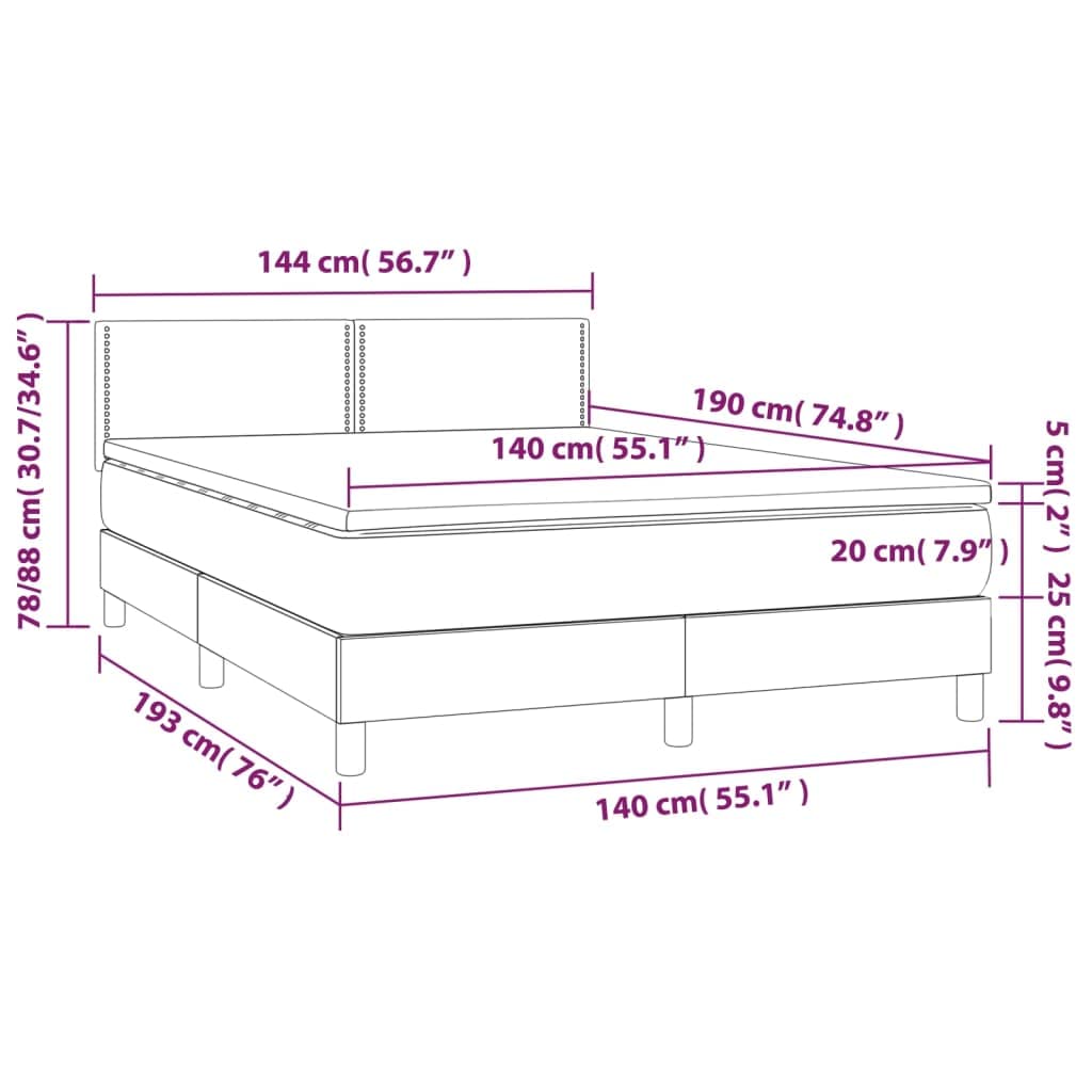 ZEYUAN Sommier tapissier et Matelas et LED Gris Clair 140x190 cm Tissu,Sommier Lattes,Lit avec Sommier Bois,Sommier avec Pieds