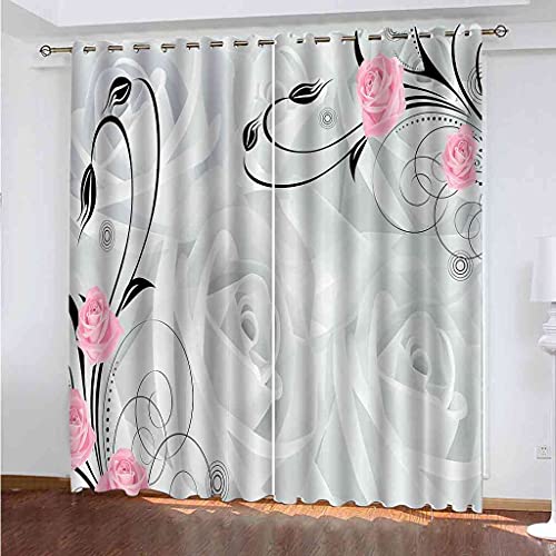 Rideau à œillets solide lourd au motif abstrait rose et gris chic