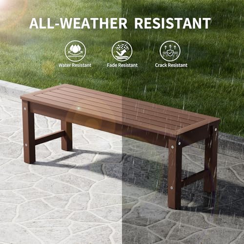 Image of Psilvam 47 inch Backless HDPE Outdoor Bench for 2-Person, Brown