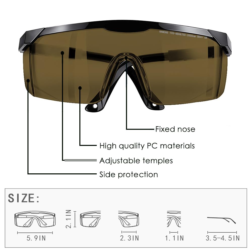 IPL190-480nm &750-2000nm Gafas de seguridad láser de terapia de luz roja, gafas láser con bloqueo UV para tratamiento de depilación y cosmetología láser, protección ocular ajustable