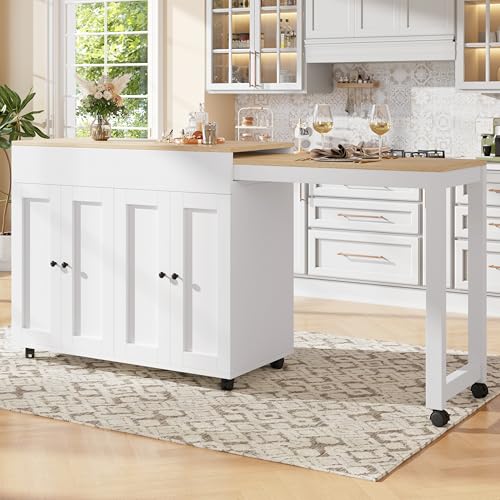Mesa de bar expandible con mesa de comedor de madera con 6 estantes, isla de cocina con barra rodante, mesa de cocina alta para el hogar, bar y comedor