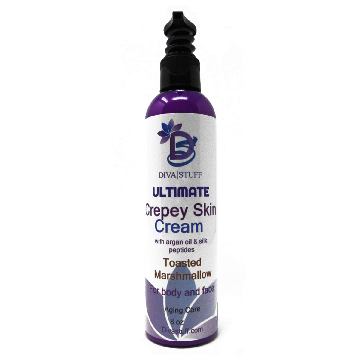 Diva StuffUltimate Crepey Skin Cream With Hyaluronic Acid, Argan Oil, Silk Peptides and More, For Dry, Crepey. Damaged and Aging Skin, 8oz,Toasted Marshmallow Scent