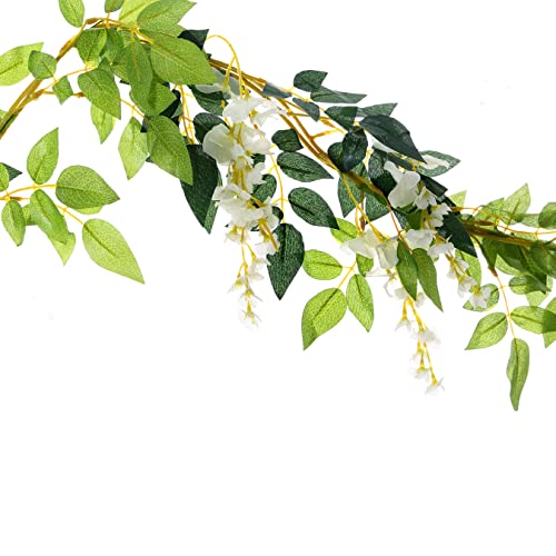 Sunrisee 2 Pcs Artificial Flowers 6Ft Silk Wisteria Ivy Vine Hanging Flower Greenery Garland For Wedding Party Home Garden Wall Decoration, White #TOP3