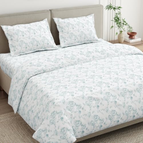 Image of Haus & Kinder Double Bed Bedsheet for Queen Size Bed with 2 Pillow Covers 90 Inch x 100 Inch | Premium Soft & Silky Pure Cotton 300 TC Flat Double Bedsheet | Luna Rose Cream
