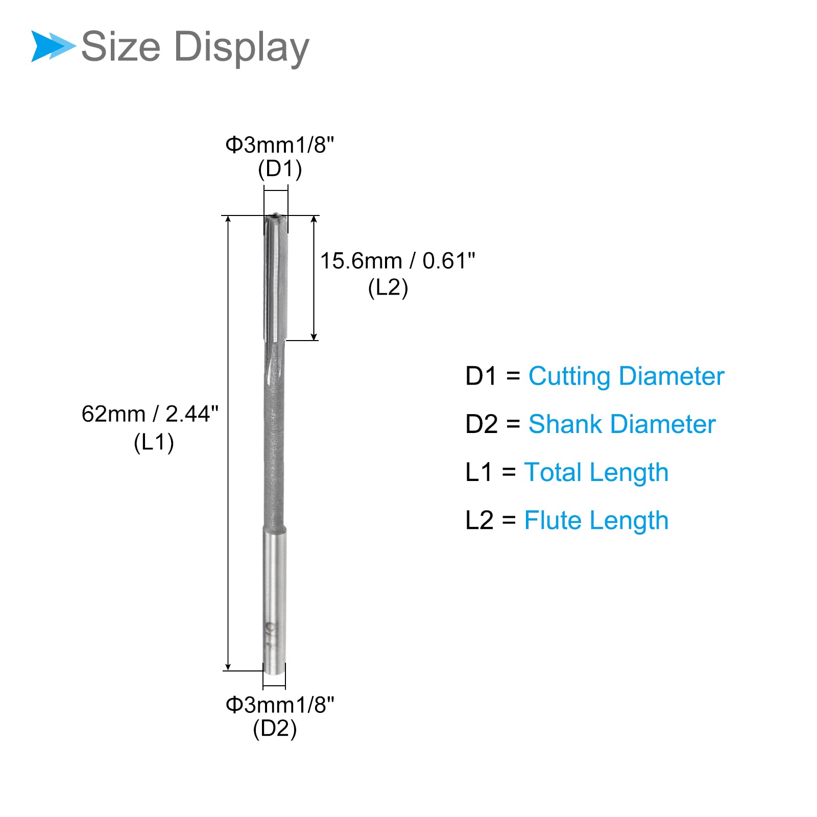 CoCud Chucking Reamers, 1/8" Cutting Dia H7, High Speed Steel Straight Flute Milling Cutter - Image 2