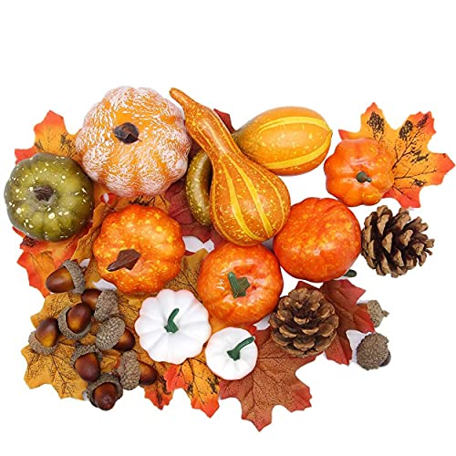 FENRIR Autumn Decorations Halloween Decorations Pumpkins Decorations 86pcs Artificial Maple Leaves Harvest Pumpkin Acorns Pine Cones and Gourds Set DIY Decor for Garland Thanksgiving Party