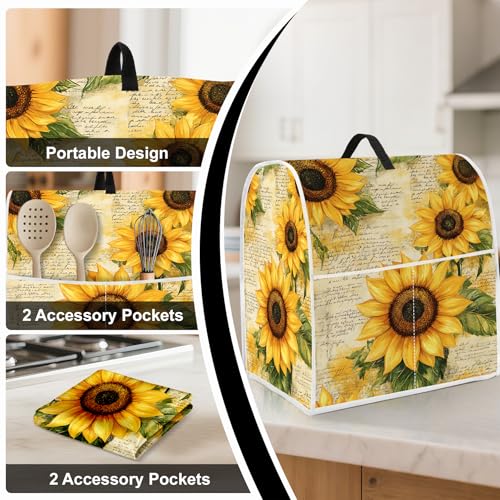 Image of Kitchen Dust Cover Compatible with 4.5 5 6 8 quart Stand Mixer, Kitchen Appliance Protective Covers with Top Handle and Pocket (Sunflower Bouquet, For All 6-8 qt Mixer)