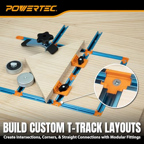 Image of POWERTEC T-Track T-Intersection, Drop-In T-Track Connector for 3 /4 inch x 3 /8 inch Grooves, Compatible with 1 /4 inch & 5 /16 inch T-Bolts, Modular T-Track System for Jigs, Router Tables, Workbenches & More, 8PK(72351)