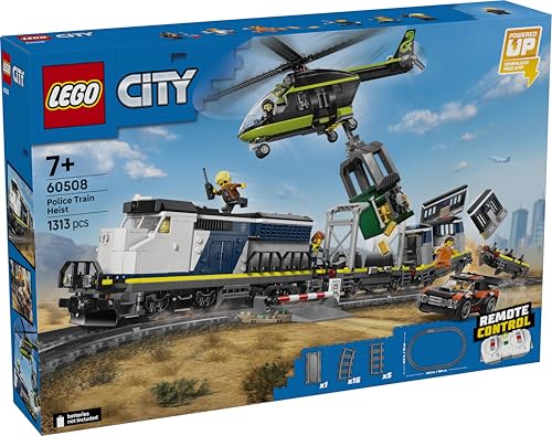 Image of LEGO City Police Train Heist - Electric Train Set with Toy Helicopter, Rally Car and Tracks - 60508