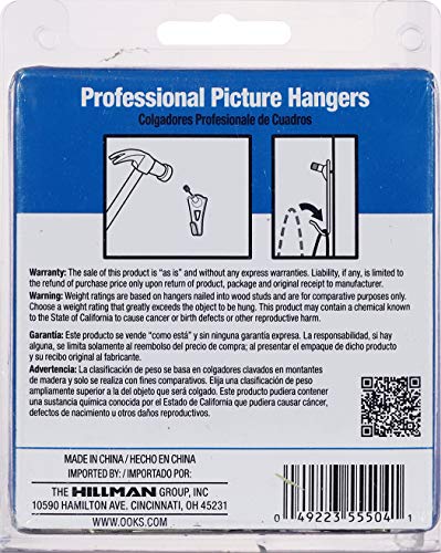 Image of OOK Professional Picture Hangers, 30lb Capacity, 25 Pack, Brass Finish | Steel with padded back, Suitable for wood, drywall, and plaster, Small pin hole causes minimal damage when hanging framed art