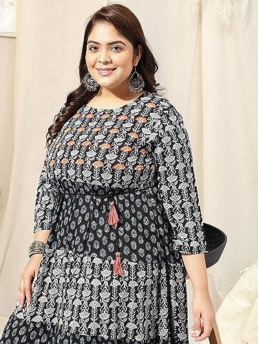 Image of MIRCHI FASHION Women Cotton Regular Plus Size Embroidered Printed Anarkali Kurti