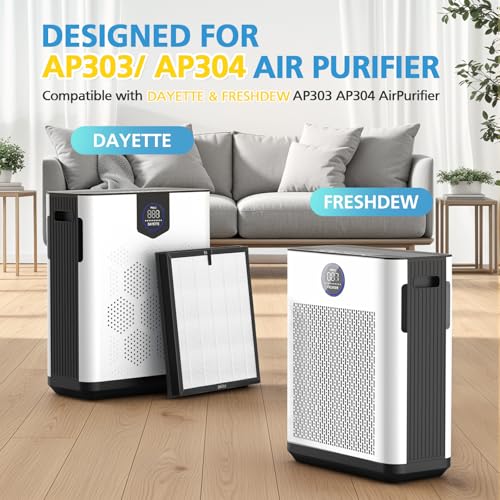 Image of AP303 /AP304 Replacement Filter Compatible with DAYETTE & FRESHDEW AP303 /AP304, 3-in-1 Filtration System Filters with Activated Carbon for Dust, Pet Dander 2 Pack (Original Filter)