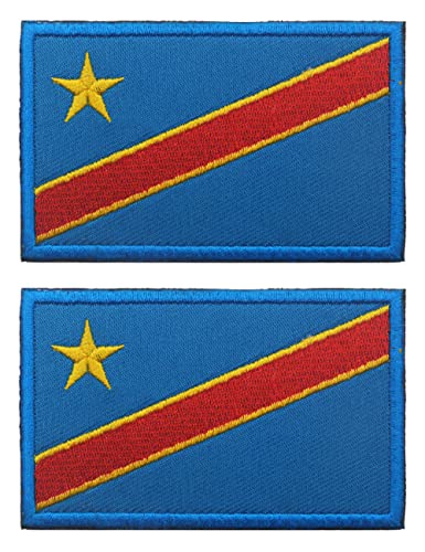 2 st AliPlus Kongo flagglappar broderade taktiska militära morale patch applikation fästkrok och ögla