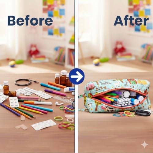 Image of Multipurpose Travel Organizer | All-in-One Compact Durable, Lightweight, Waterproof, Bag | Travel Friendly Pouch | Ideal for Stationary, Diaper, Medicines (Farm Animal Print)