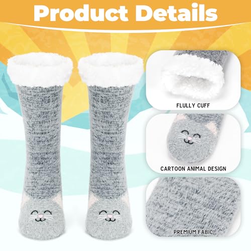 Slipper Socks for Women with Grippers Fuzzy Warm Soft Cozy Snuggle Socks,Thick Cute Cartoon Animal Plush-lined Valentines Day Gifts for Her2