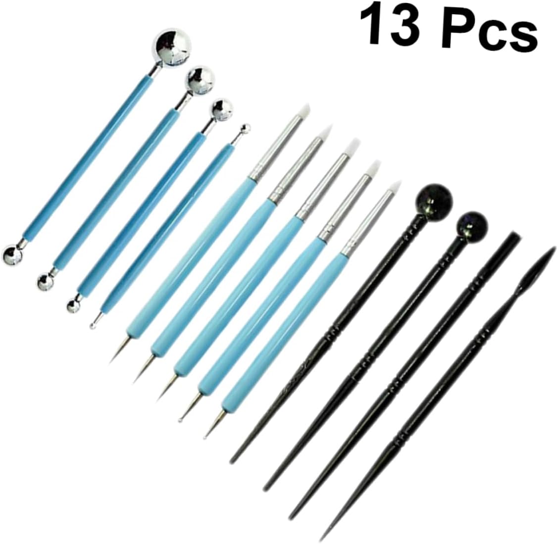 13 Pcs Fondant Sculpting Tools Set Cake Decoration Pen Kit Textured Pattern Rolling Sticks Food-Grade Plastic Modeling Tools for Cake and Pottery Crafting