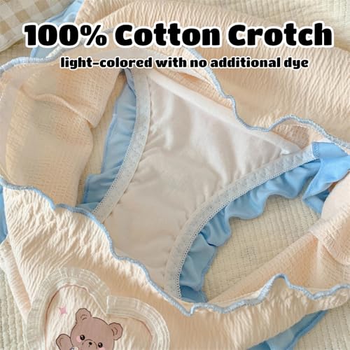 Cute Cartoon Bear Panties Japanese Anime Ruffled Trim Underwear Cotton Crotch Briefs 4 Pack for Teen Girls Age14-182