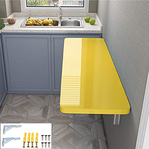 Mesa plegable para montar en la pared, fácil de limpiar, pequeña mesa de cocina, escritorio de computadora, escritorio de escritura, 50 x 30 cm, diseño amarillo que ahorra espacio, 4 opciones de color