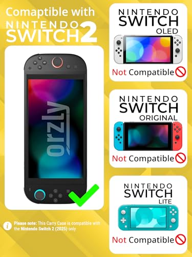 Image of Orzly Case Compatible with Switch 2 - Protective Travel Carry Case with Screen Padding, Game Card & microSD Slots, Zipped & Open Pockets for Accessories - 7.9 inch Gift Boxed