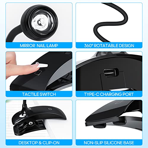 Mlogiroa Uv Led Nail Lamp Gooseneck Uv Light For Nails Touch Uv Lamp For Nails Portable Usb & Type-C Uv Nail Lamp With Black Clamp Gel X Nail Lamp And Flash Cure Light For Nails Mini Uv Light #TOP4
