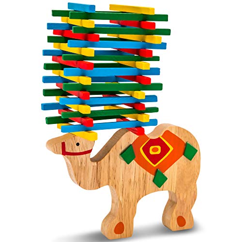 Natureich Camel Montessori stacking toy made of wood for learning dexterity with sticks Colourful/Natural from 3 years for the early motor development & education of your child (Camel) - Image 4