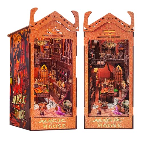 Cuteefun DIY Book Nook Kit, Puzzle 3D in Legno per Adulti, Inserti per Libreria, Decorazione della Stanza, Regali Unici per Compleanno, Natale(Casa Magica)