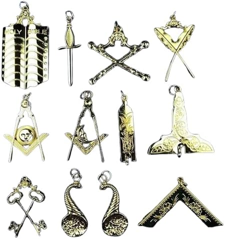 Generic Masonic Blue Lodge Collar Jewels Set of 12 (Gold, Big