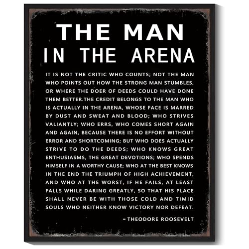 KUVIOKE Inspirational Framed Wall Art the man in the arena Motivational Quote Sayings Prints Encouraging Positive Office Home Ready to Hang 8x10in (Black Framed)