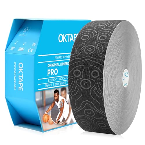 Image of (2in X 103 Feet) OK TAPE PRO Bulk Kinesiology Tape, Original Elastic Latex Free Kinesiology Therapeutic Tape, Free Cut Printed