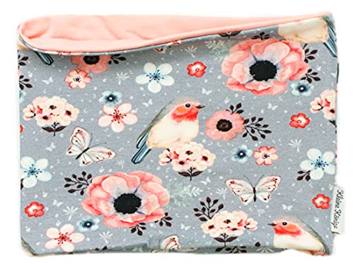 Kleine Könige Loop Schal Kinder Mädchen bis 10 Jahre · Modell Vogel Birds grau, altrosa · Ökotex 100 zertifiziert · Made in Germany