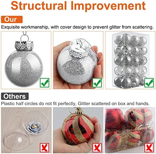 Christmas Baubles Silver for Christmas Tree Decorations 6cm 30pcs, Christmas Balls Shatterproof Clear Xmas Baubles with Strings, Xmas Tree Decorations Christmas Ornaments Hanging Christmas Decorations