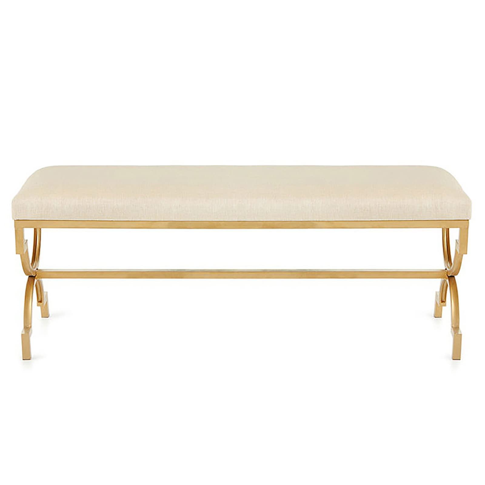 Banc à chaussures rembourré moderne avec base en métal – Repose-pieds d'entrée élégant et tabouret en tissu confortable pour salon, salle à manger et chambre à coucher – 78,7 x 35,6 x 45,7 cm, blanc