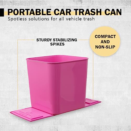 Image of Car Trash Can 1.4 Gallon with Stability Flap & Magic Strips - No-Tip Leakproof Car Garbage Bin for Car Floor, Mats, Front or Back Seat, SUV, Truck, Van, Vehicle Interior Organizer (Pink)